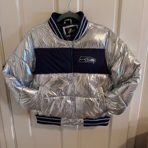 G-III Sports Women's Silver and Navy Puffer Jacket